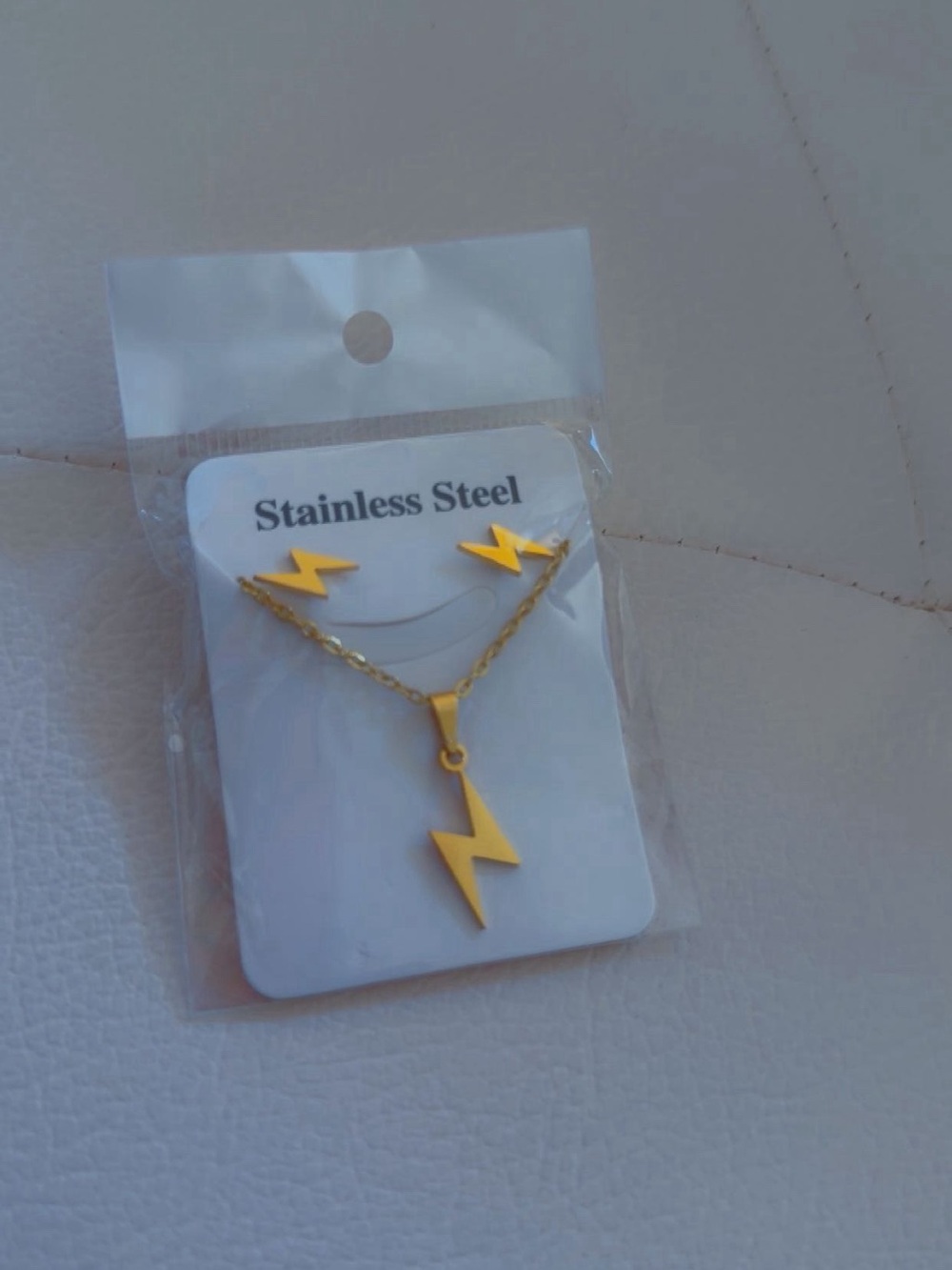 Gold Lightning Bolt Necklace and Stud Earrings Set